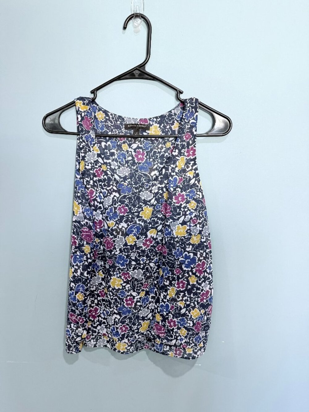 Banana Republic S Navy Floral Sleeveless Blouse Blue Yellow Purple